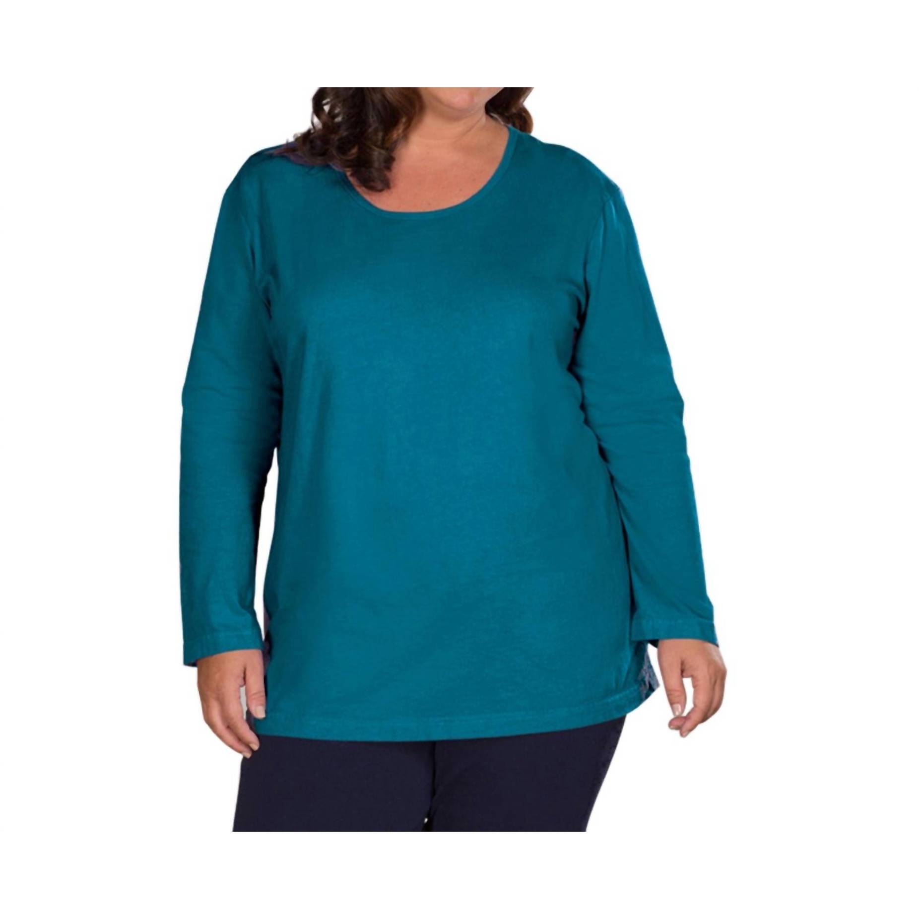 New On The Plus Side Jersey Long Sleeve U-Neck Tee - Plus In Deep Sea